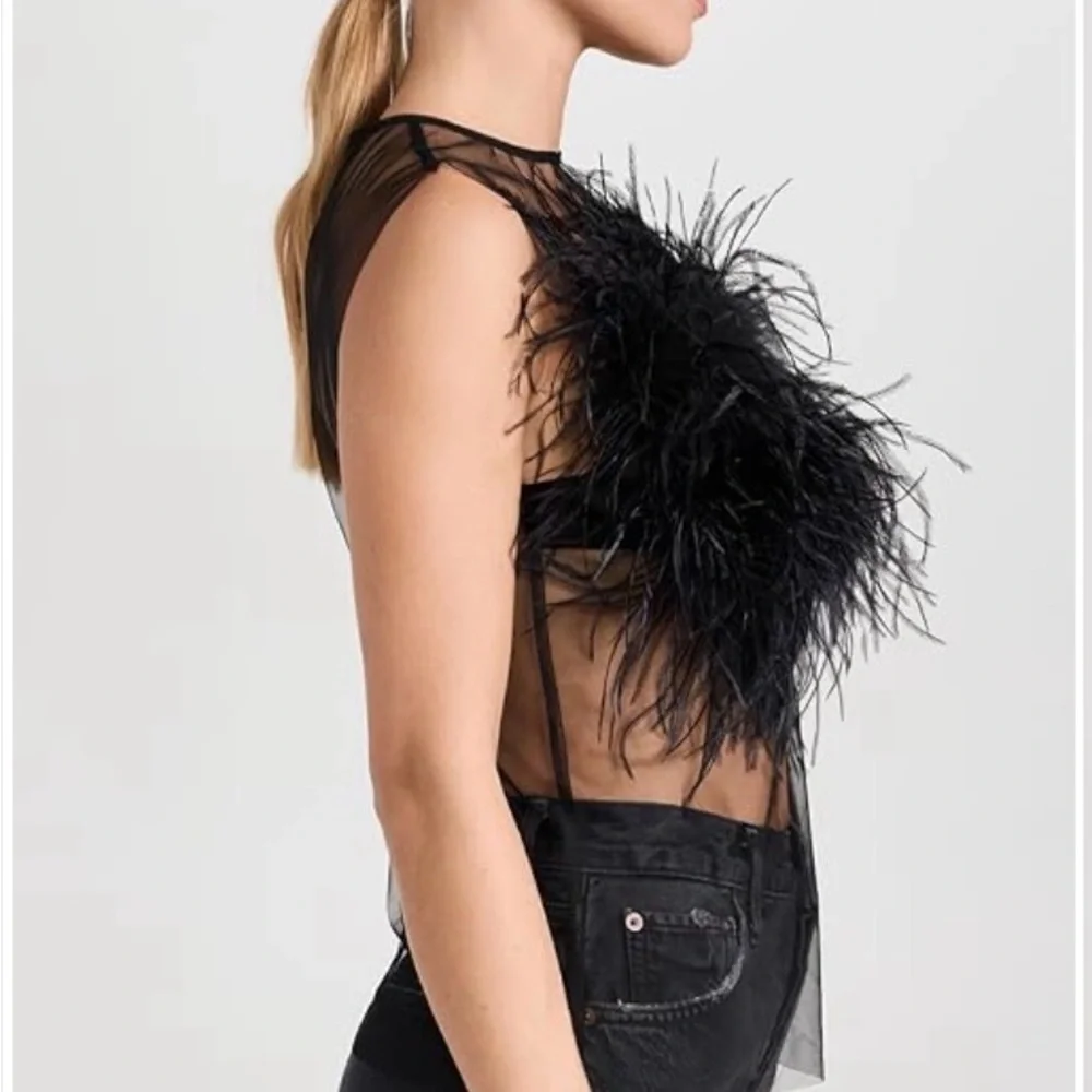 O. P. T Sheer Black Feathered Top - Picture 3 of 4